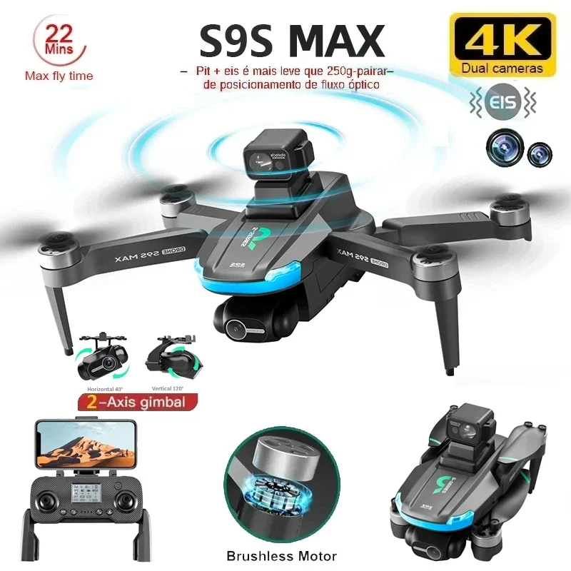 Novo s9s max mini drone 4k 2 e - Drone Racing Camera avaliação e preço